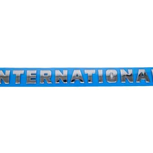 International Chrome Script Logo Badge